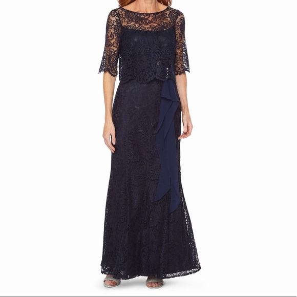 Maya Brook Navy Lace Evening Gown - Picture 2 of 5